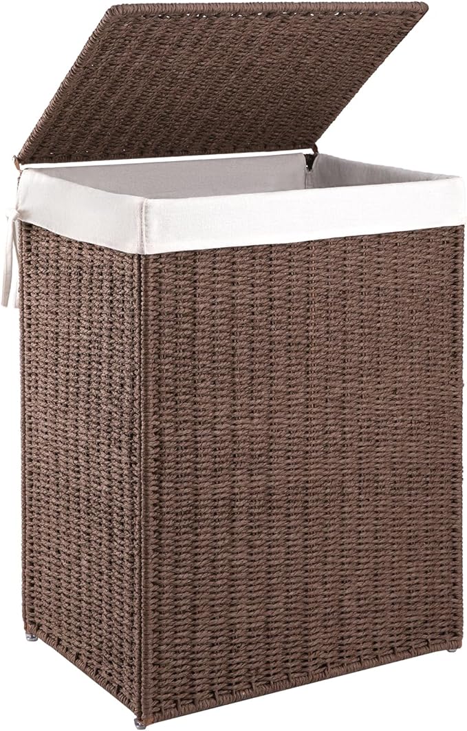 OIAHOMY Laundry Hamper with Lid, 90L(23.8 Gal) Large Wicker Laundry Basket for Bedroom, Handwoven Paper Rope Clothes Hamper with Washable Liner & Metal Frame, Decorative Organizer for Bathroom Brown by MasterofSpaceOptimization