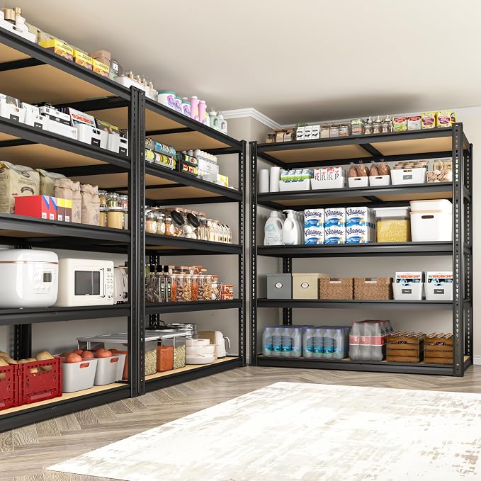 ROOMFAVE 2300LBS Storage Shelves Heavy Duty 5 Tier Garage Storage Shelving, Adjustable Metal Shelving Unit Utility Rack Shelf for Warehouse, Pantry, Closet, 72" H x 40" W x 20" D, Black,2PCS - Image 6