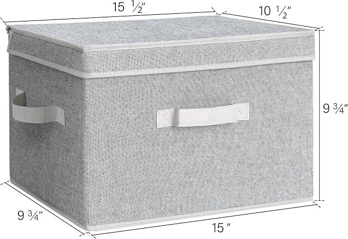 StorageWorks Fabric Storage Bins with Lid, Decorative Storage Boxes for Shelves, Stackable Closet Organizer Basket with Handles, Large, Gray, 2-Pack - Image 2