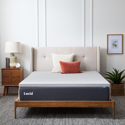 Lucid 2 Inch Bamboo Charcoal Infused Memory Foam Mattress Topper - Twin Size – Moisture and Odor Control - Ventilated - Plush Feel, Pressure-Relieving Bed Topper – CertiPur Certified
