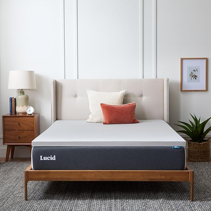 Lucid 2 Inch Bamboo Charcoal Infused Memory Foam Mattress Topper - Full Size – Moisture and Odor Control - Ventilated - Plush Feel, Pressure-Relieving Bed Topper – CertiPur Certified