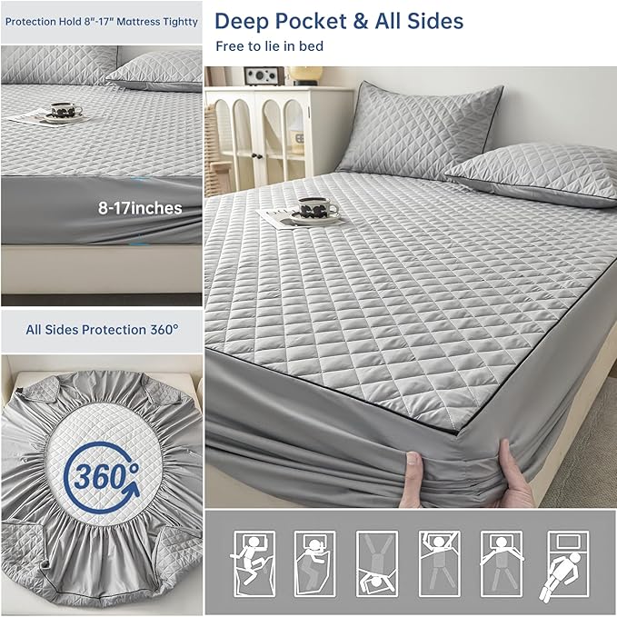 Full Size Fitted Waterproof Mattress Protector - 17" Deep Mattress Fit, Dorm Essential for Apartments,College Students(Guys/Girls), Kids & Singles, Washable for Home, Bedroom (54"x75")