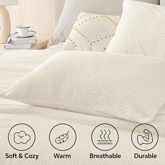 Flannel Fleece Full Comforter Set - Furry Beige Leaves Pattern Faux Fur Bed Set, Winter Ultra Soft Fuzzy Comfort Set, Velvet Bedding Set for Bed with 2 Pillow Cases