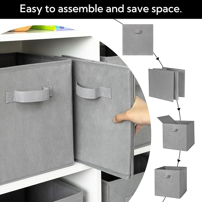 Cupic Cupid 13x13 Storage Cubes, 6 Pack Open Storage Bins with Handles, Storage Cube Organizer for Clothes and Toys, Collapsible Cube Bins for Closet, Shelves, Offices, Gray - Image 3