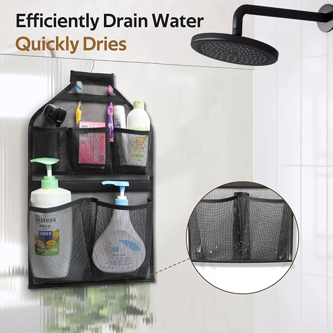 MISSLO Bathroom Shower Organizer Mesh Hanging Shower Caddy with Rotatable Hanger (Black) - Image 5