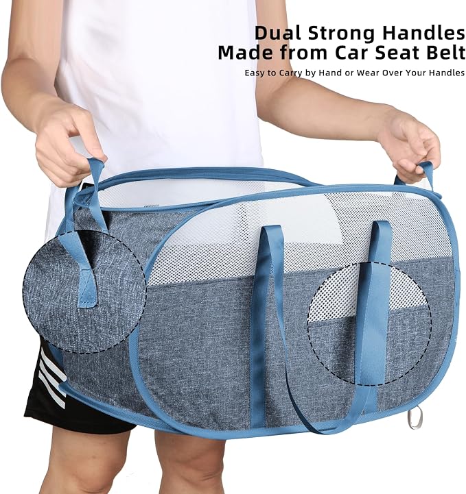 100L Collapsible Laundry Baskets, Tear Proof Pop Up Laundry Hamper with Dual Handles, Large Foldable Laundry Basket, Easy to Carry Laundry Hamper for Home, Laundry Room, Bedroom, Dorm, Travel Blue - Image 7
