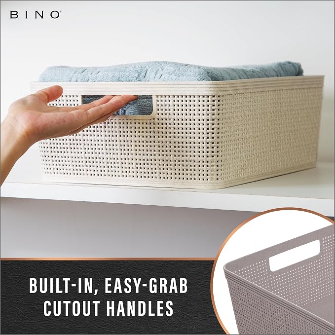 BINO | Woven Plastic Basket | Small (Natural), 5-Pack | THE JUTE COLLECTION | Home Organization, Space - Saving Storage, Stylish Design | Jute Basket | Plastic Storage Basket - Image 4