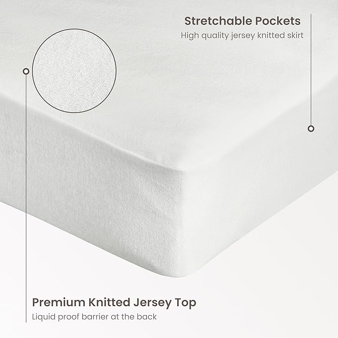 Bioweaves Organic Cotton Jersey Waterproof Mattress Protector Cal King |52" x 28"| GOTS Certified Mattress Cover with Jersey Cotton Skirt, Breathable & Noiseless Top Layer, 17 Inch Deep Pocket, White