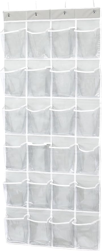 Simple Houseware 24 Pockets Large Clear Pockets Over The Door Hanging Shoe Organizer, Gray (56" x 22.5") by SimpleHouseware