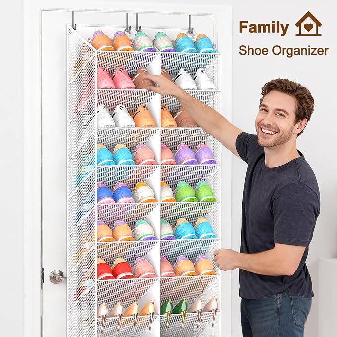 UVIAHOMI 20-30 Pairs Over the Door Shoe Organizer, Breathable Pocket Hanging Shoe Storage for Closet, 10-Tier Door Shoes Rack, Handing Shoes Holder Fit All the Family's Sneakers, Boots, Heels, White - Image 2