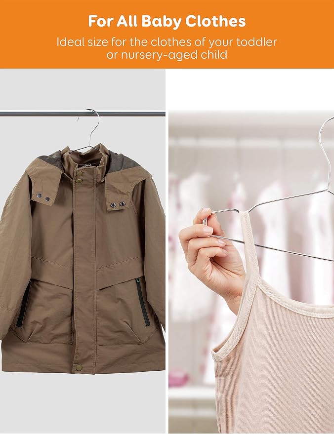 Baby Hangers, 50 Pack Stainless Steel 12.6 Inch Heavy Duty Non-Slip Space Saving Coat Hangers for Kids Children Toddler Clothes - Image 6