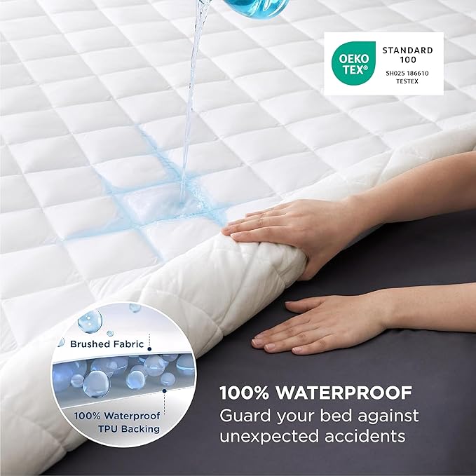 Bedsure King Mattress Protector, Quilted Waterproof Mattress Pad with Deep Pocket up to 22 Inches, Soft Breathable Noiseless Bed Cover, Topper Bed King White for Home, Bedroom, Hotel - White