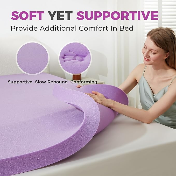 BDEUS 1.5 Inch Gel Memory Foam Mattress Topper Ventilated Soft Pressure Relieve Mattress Pad, Breathable Bed Topper, CertiPUR-US Certified, Queen Size