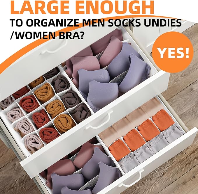 Criusia Drawer Organizer - 6 Set Clothes Organizer for Closet & Bedroom - 90 Cells Bins for Sock, Underwear, Bra, Baby Clothes - Washable & 10xDurable than Non-Woven Fabric (White) - Image 3