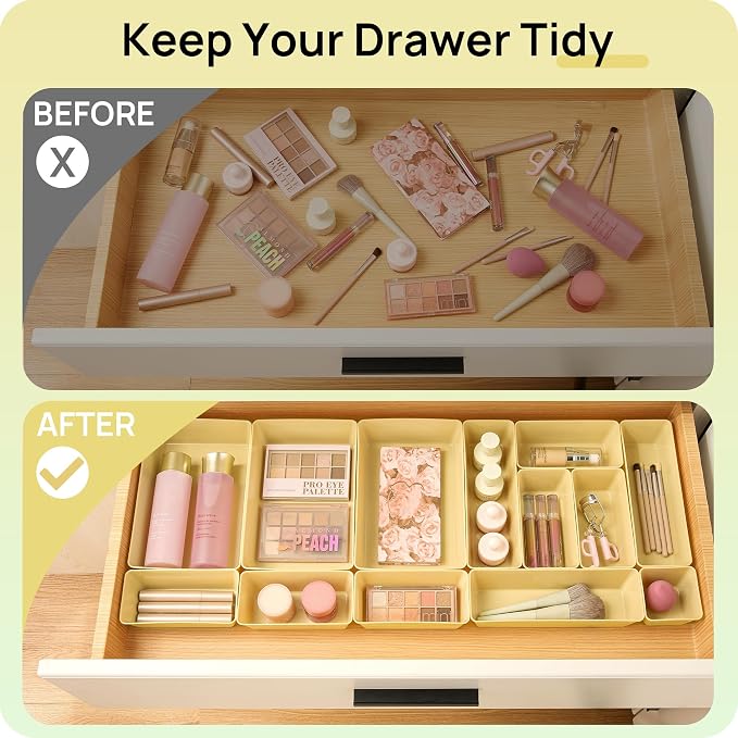 Vtopmart 25 PCS Plastic Drawer Organizers Set, 4-Size Versatile Bathroom and Vanity Drawer Organizer Trays, Storage Bins for Makeup, Bedroom, Kitchen Gadgets Utensils and Office - Image 3