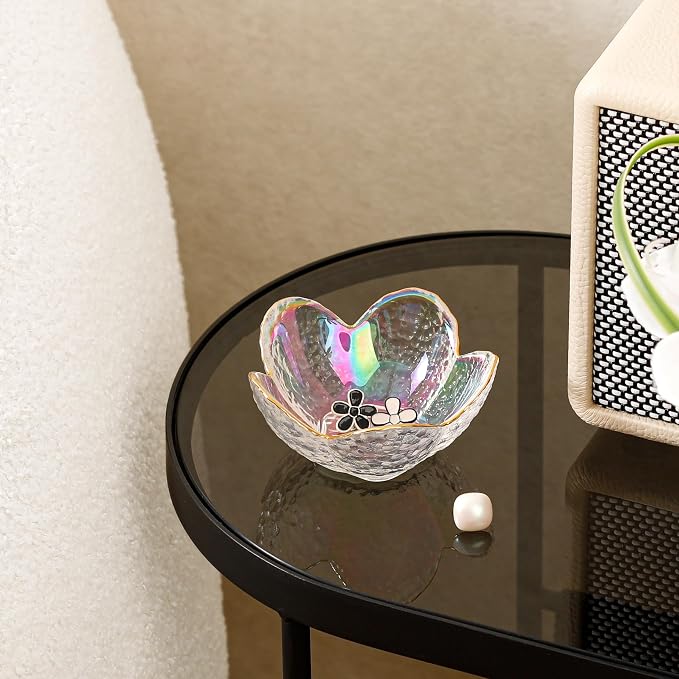 White Flower Jewelry Dish Glass Ring Dish Jewelry Tray Cute Vanity Organizer Room Decor Aesthetic Nightstand Bathroom Decor Trinket Dish Ring Holder Jewellery Tray Valentine's Birthday Gifts for Women - Image 7