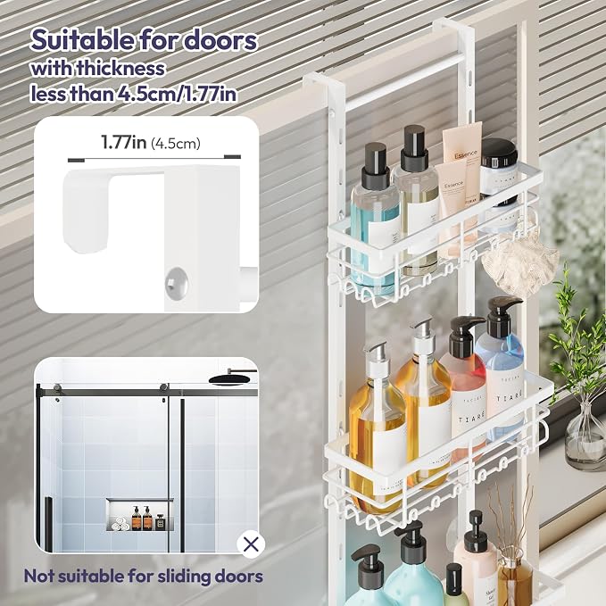 SWTYMIKI Over The Door Shower Caddy - 4 Tier Rustproof Hanging Shower Organizer with Adjustable Shelves, 40 Hooks & Soap Holder, Hanging Shower Rack Storage for Bathroom Accessories, White - Image 6