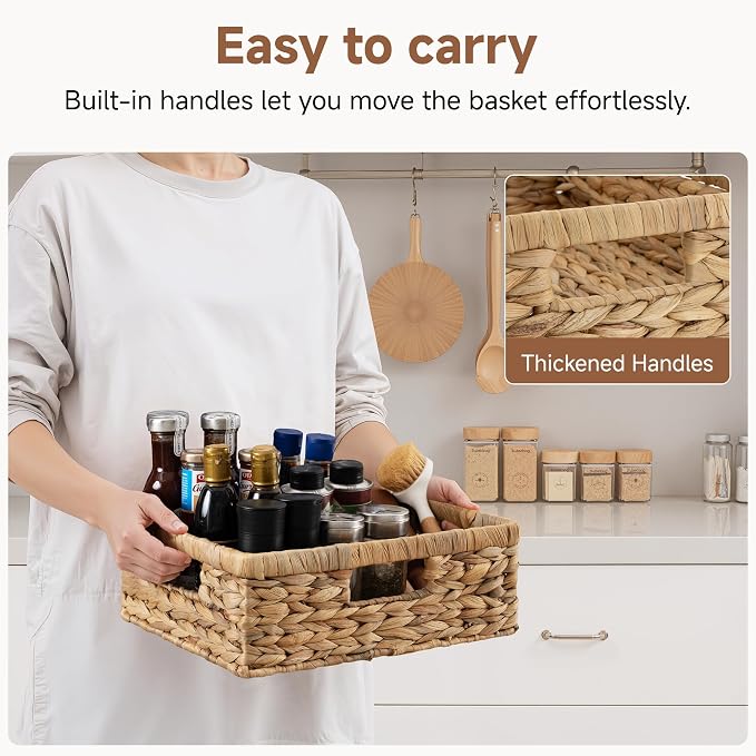 StorageWorks Pantry Baskets, Wicker Storage Baskets for Organizing, Shelves, Pantry Organizers and Storage, Water Hyacinth, 13"L x 10¼"W x 4 ¾"H - Image 3
