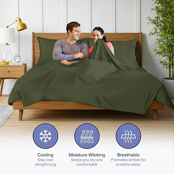 Kickoff Viscose Bamboo Sheets Full Size 4-pc 100% Organic Bamboo Viscose Bed Cooling Sheets Full Size Set Cool Bedding for hot Sleepers Sheet, Flat, Fitted, Pillowcases (Green, F)
