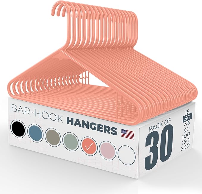 Neaties Plastic Hangers 30 Pack – Made in the USA – 6lb Capacity Standard Clothes Hangers with Strap Hooks for Dresses, Lingerie, Shirts, Pants, and Jackets – Peach by NeatiesHangers