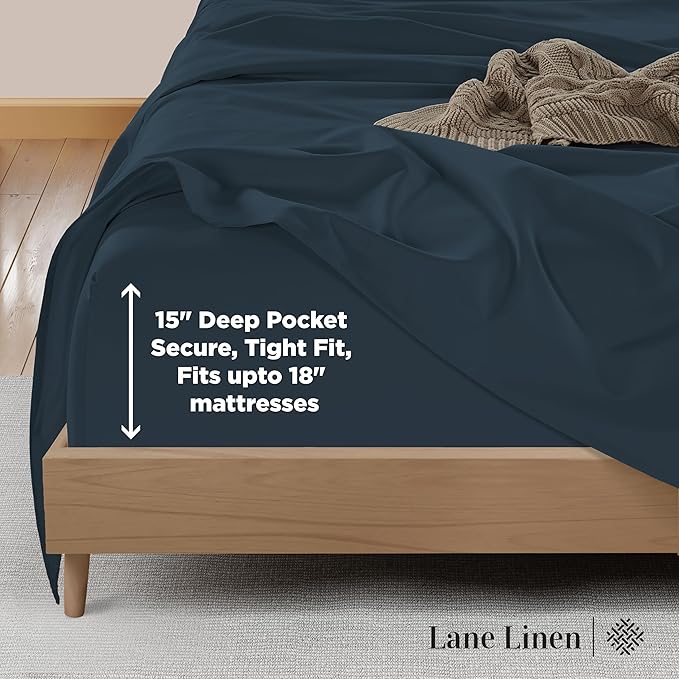 LLANE Linen Split King Sheet Sets for Adjustable Beds - 5 PCs, 600 Thread Count Split King Sheets Set - Sateen Weave King Split Sheets - Split Top King Sheets Set for Adjustable Bed - Estate Blue