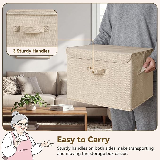 GRANNY SAYS Closet Storage Bins, Decorative Storage Boxes with Lids, Clothes Organizing Bins, Lidded Baskets for Toys, Clothing, Extra Large, Khaki, 2-Pack - Image 5