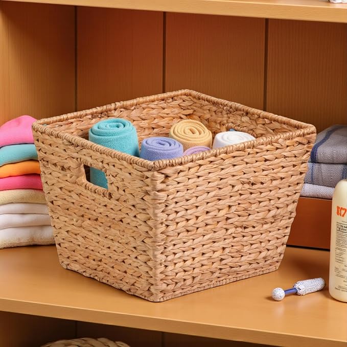 Honey-Can-Do Natural Water Hyacinth Tall Storage Basket with Built-In Handles, 15.75 x 14.5 x 12 in, Handwoven Eco-Friendly Bin - Image 2