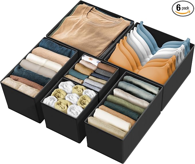 Simple Houseware Underwear Drawer Organizer for Lingerie/Undergarment/Bra/Panty/Sock/Onesie, Set of 6, Black by SimpleHouseware