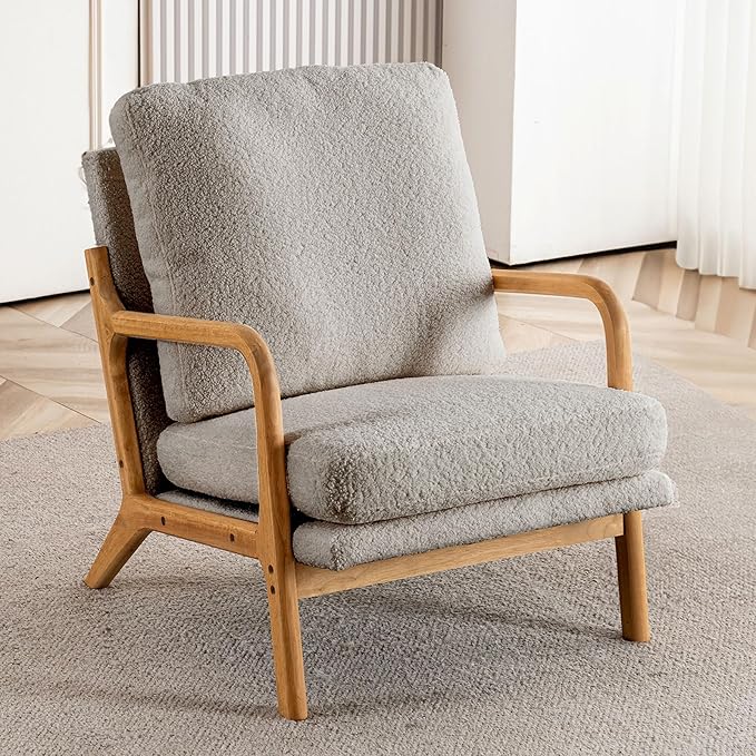 Mid Century Modern Accent Chairs for Living Room, 23” Wide Comfy Chair for Bedroom, Small Cozy Sherpa Reading Chairs for Adults, 108° Lounge Arm Chair Indoor with Detachable Cover, 5.5" Foam Cushion
