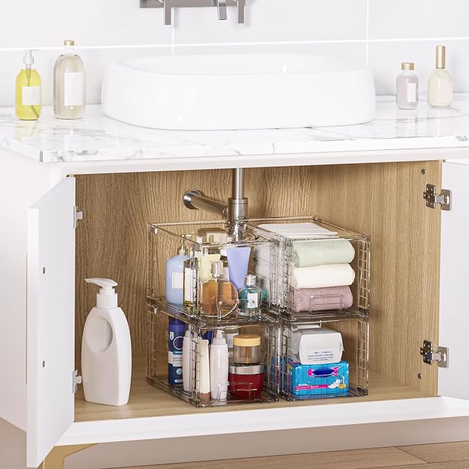 Vtopmart 2 Pack Large Stackable Storage Drawers,Clear Acrylic Drawer Organizers with Handles, Easily Assemble for Bathroom,Kitchen Undersink,Cabinet,Closet,Makeup,Pantry organization and Storage - Image 2