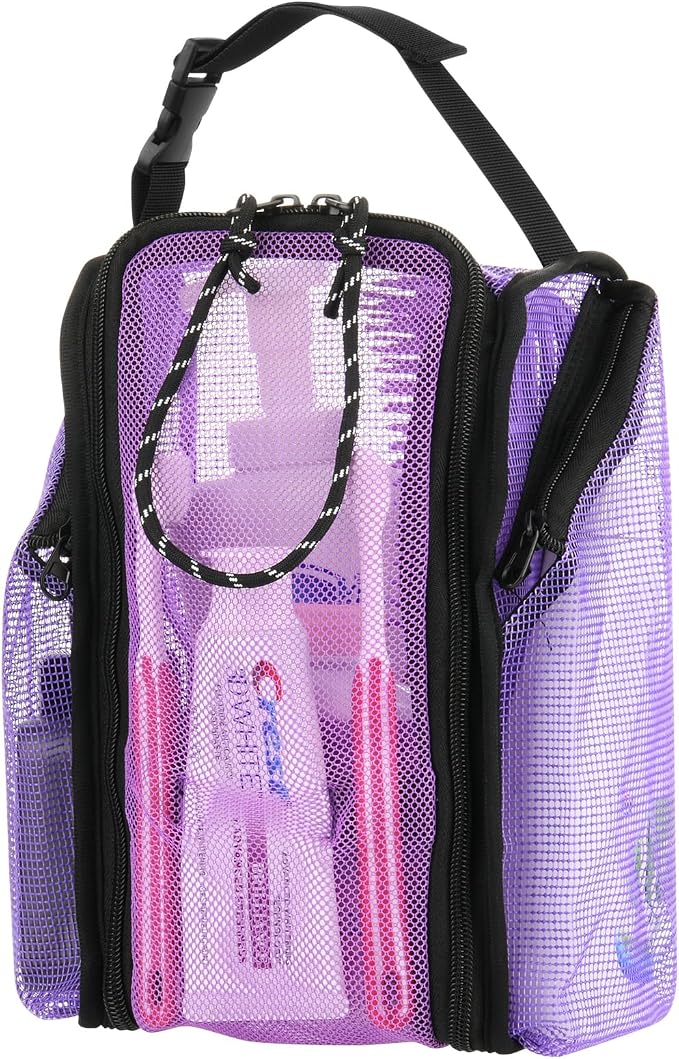 Cosmos Mesh Shower Caddy Toiletry Organizer Hanging Shower Tote Bag, Quick Dry Shower Organizer Portable Bath Bag with Durable Zippers & Side Pockets for Travel Gym Swimming Beach & Camp (Purple) by Unknown
