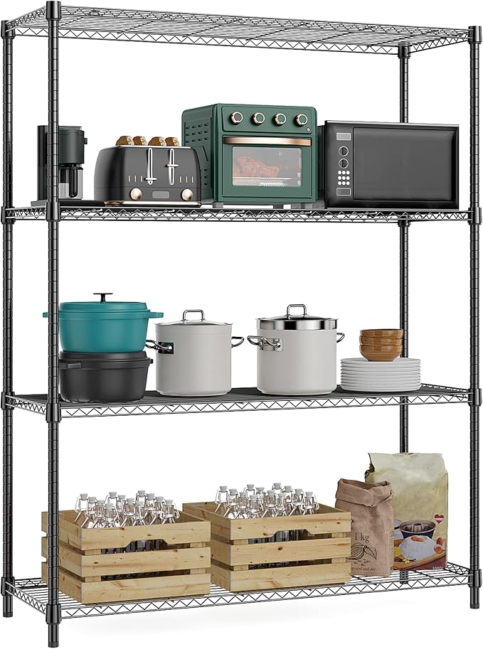 M MZG 1400 lbs 4 Tier Storage Rack Metal Wire Shelving Unit, Storage Standing Household Shelf Organizer for Kitchen Pantry Closet Garage Basement Utility Room, Black 15.8" D x 45.3" W x 59.4" H by MEIGAOPLASTICANDMETALHKCOLIMITED