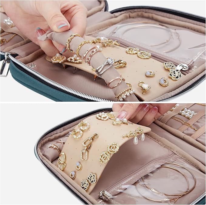 BELALIFE Travel Jewelry Organizer, Portable Jewelry Storage Case for Earrings, Rings, Necklaces, Bracelets, Lake-Blue - Image 3