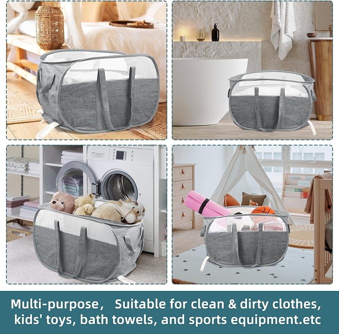 Collapsible Laundry Baskets, Tear Proof Pop Up Laundry Hamper with Dual Handles, Durable Foldable Laundry Basket, Easy to Carry Laundry Hamper for Home, Laundry Room, Bedroom, Dorm, Travel Grey - Image 7
