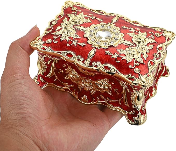 Hipiwe Hipiw Vintage Jewelry Organizer Box - Metal Trinket Storage Box Ornate Treasure Chest Box Jewelry Decorative box Keepsake Gift Box Case for Women,4.9"x3.4"x2.7" - Image 5