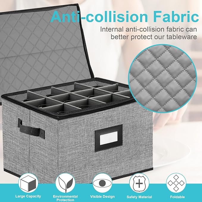 2PACK Quilted Wine Glass Storage Box,China Storage Containers hard shell,Moving Boxes,Storage Containers for Organizing,Stackable Stemware Storage Cases,Moving Supplies - Image 4