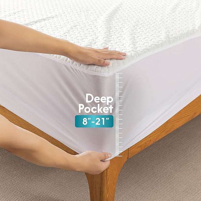 Waterproof Mattress Protector Twin Size - 3D Air Fabric Cooling Mattress Cover Pad, Smooth Ultra Soft Breathable Noiseless Washable, 15''-21'' Deep Pocket (Queen)