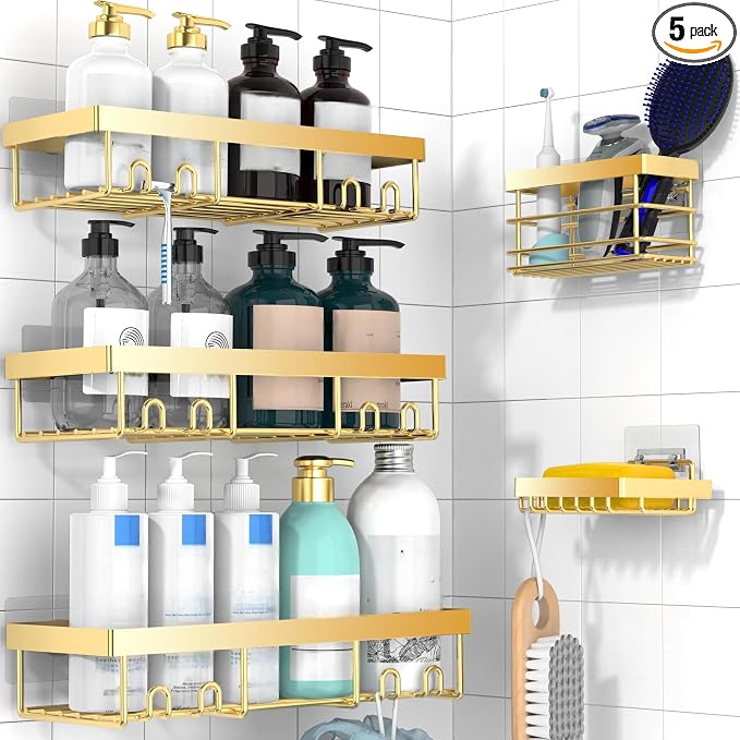 Moforoco Adhesive Shower Caddy Organizer Shelves Rack - 5 Pack Corner Bathroom Storage Organization, Home & Kitchen Decor Inside RV Accessories, Hanging First Apartment Household Camper Essentials by MOFOROCO