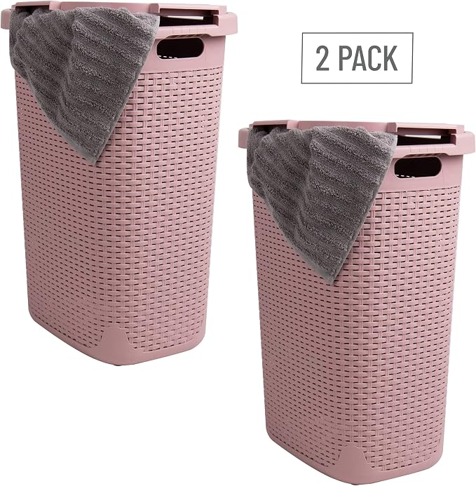 Mind Reader Slim Laundry Hamper with Lid, 60L Tall Clothes Basket, Narrow Tapered Design for Bathrooms, Closets and Laundry Rooms, Plastic, 2 Pack, Pink - Image 7