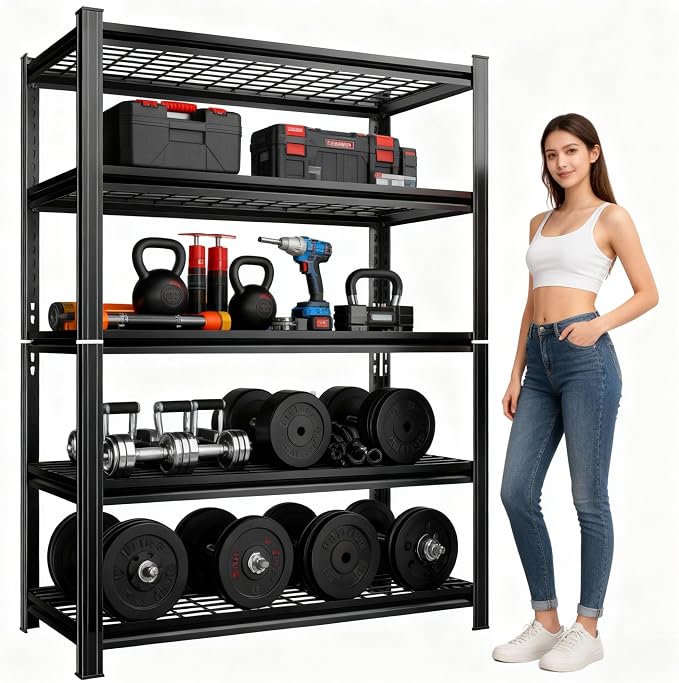 5-Tier Wire Garage Shelving, 72''H*36''W*16''D Metal Storage Shelf ，2-in-1 Adjustable 3020 lbs Heavy Duty Unit Shelves, Upgraded Reinforced Double-Layer Columns for Basement Kitchen Pantry Rack by Beaunatixx