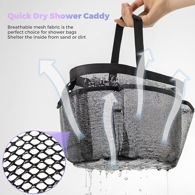 Mesh Shower Caddy Portable for College Dorm Room Essentials with 8-Pocket Large Capacity,Quick Dry Shower Bag for Bathroom, Beach,Gym - Image 4