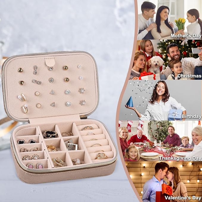 Dajasan Velvet Travel Jewelry Case, Mini Portable Travel Jewelry Organizer Boxes, Jewelry Gift Box for Birthday Mother's Day Valentine's Day Christmas (Khaki) - Image 6