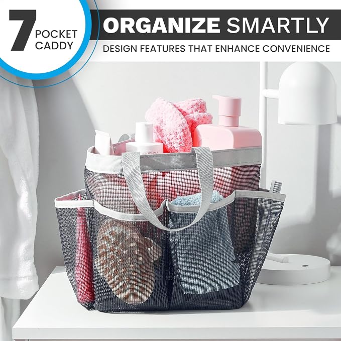 Handy Laundry Mesh Shower Caddy – 7 Pocket Portable Organizer Tote for College Dorm, Gym, Travel & Bathroom – Quick Dry, Collapsible, Lightweight Bag with Reinforced Handles (Black) - Image 5