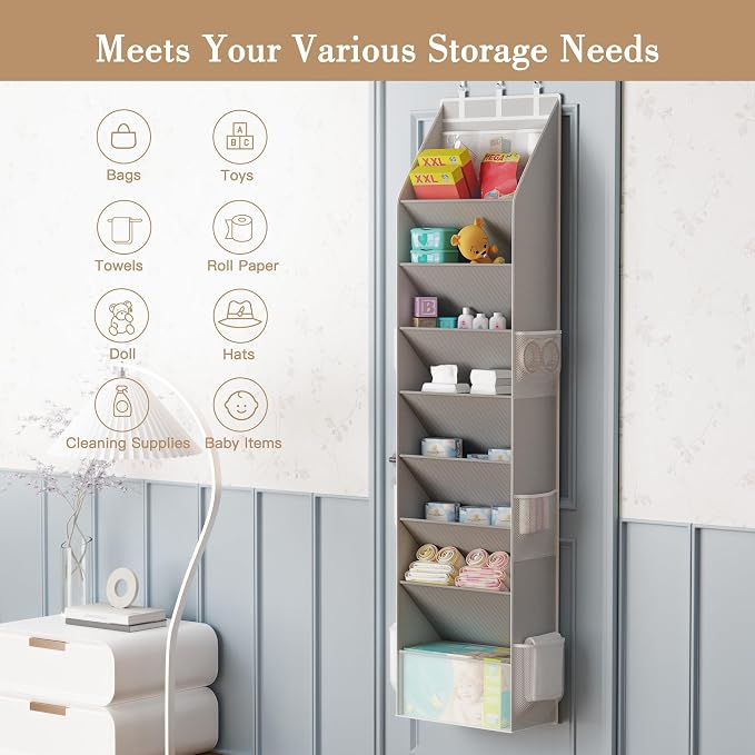 Criusia Shoe Organizer, Over the Door Shoe Organizer, Hanging Closet Shoe Storage with Large Deep Pockets, Fits 16–24 Pairs of Sneakers, Sandals, Boots, Gray - Image 7