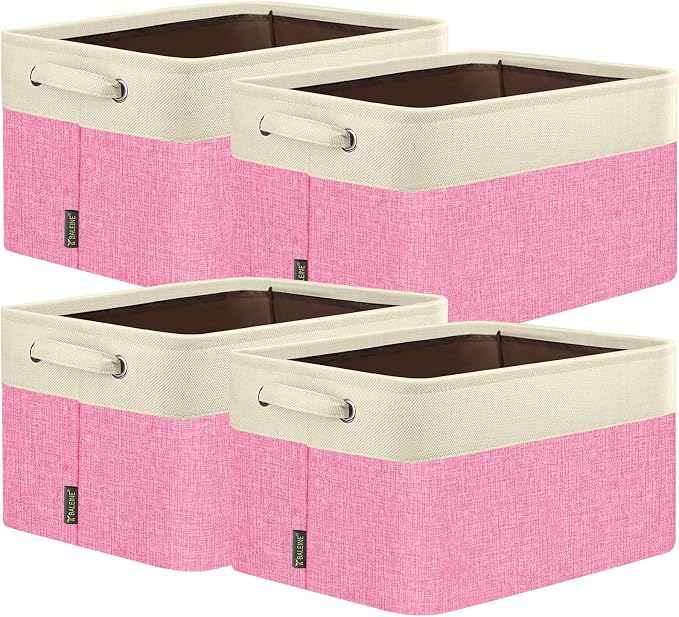BALEINE 4 Pack Fabric Closet Storage Bins for Shelves, Linen Closet Organizers and Storage, Decorative Baskets for Organizing, Shelf, Clothes, Home, Office (Pink, 12"x8"x8") by BALEINE