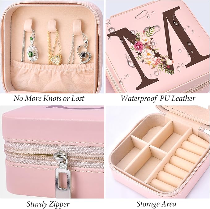 Inngeroo Personalized Graduation Gifts for Women - Customized Teacher Appreciation Gifts - Travel Jewelry Case Box Organizer for Wife Daughter Aunt Friend Grandma - Initial M - Image 3