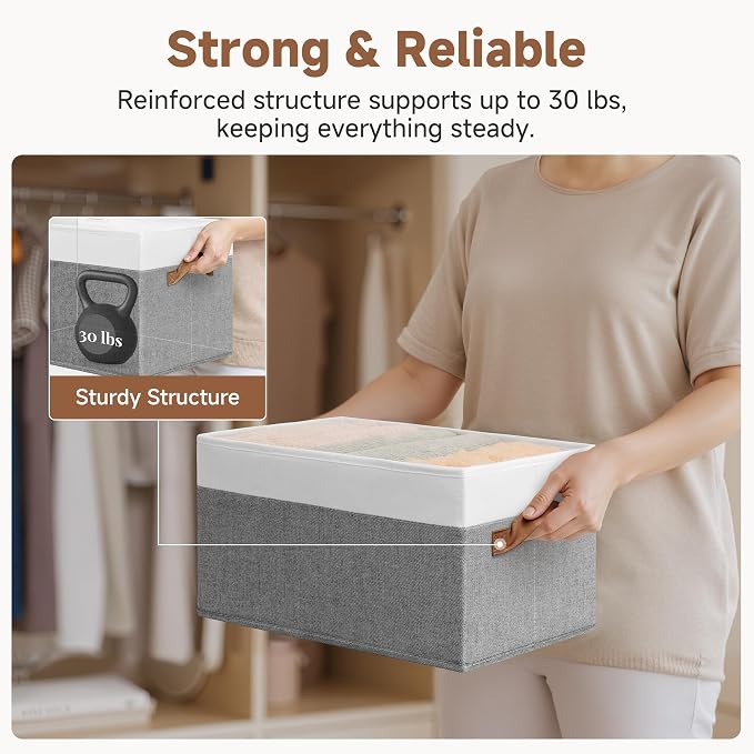 StorageWorks Fabric Shelf Baskets, Closet Organizers and Storage Basket, Foldable Storage Bins for Shelves, Clothes Storage Bins, Gray and White, 3-Pack, Large - Image 6