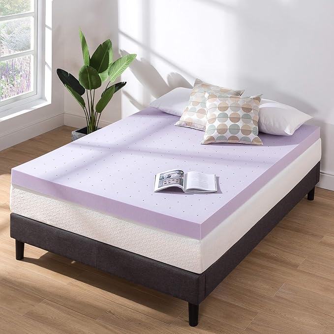 Mellow 4 Inch Ventilated Memory Foam Mattress Topper, Soothing Lavender Infusion, CertiPUR-US Certified, Twin XL