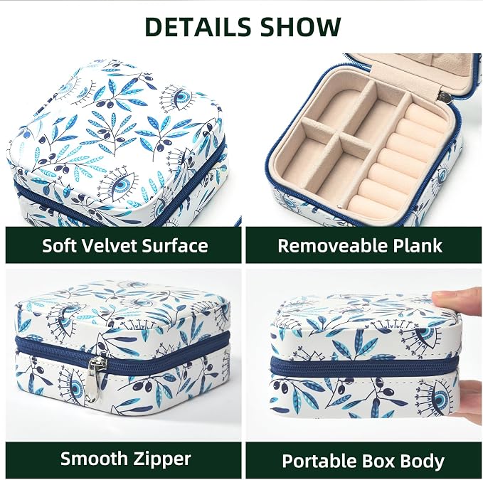 shunmei Mini Travel Jewelry Box,PU Leather Portable Jewelry Organizer Case,Art Accessories Storage Holder Boxes for Earring, Necklace, Rings, Bracelets (Leaf) - Image 6