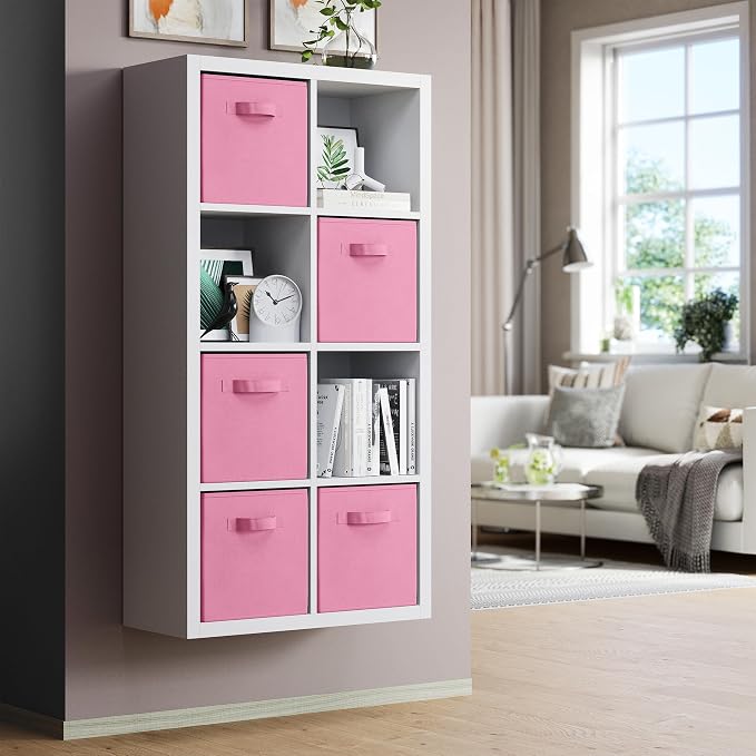 Storage Cubes - 11 Inch Cube Storage Bins (Set of 8). Fabric Cubby Organizer Baskets with Dual Handles | Foldable Closet Shelf Organization Boxes (Light Pink) - Image 3